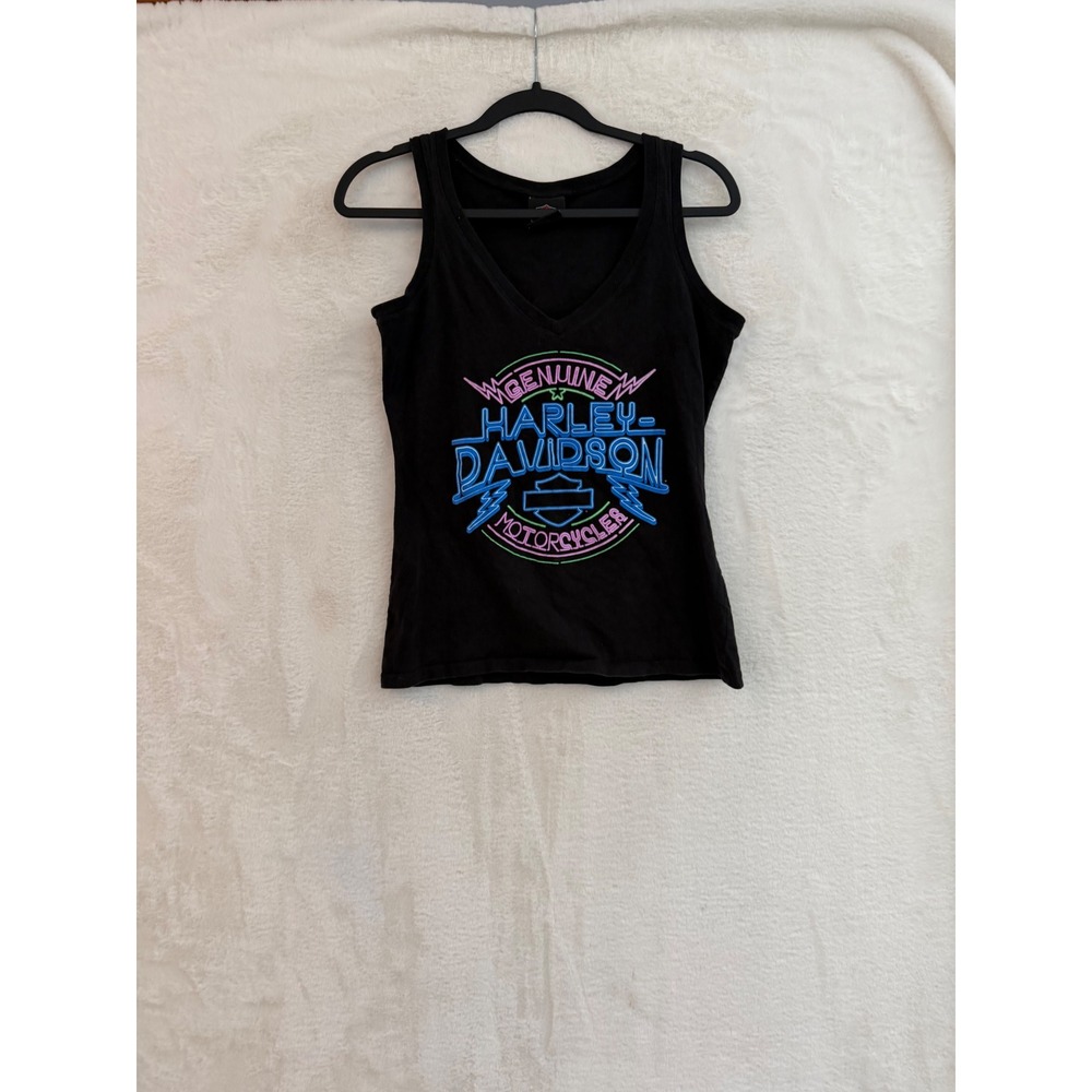 Harley Davidson Tank Top Womens Small Black Neon Graphic Appleton Clarksville TN